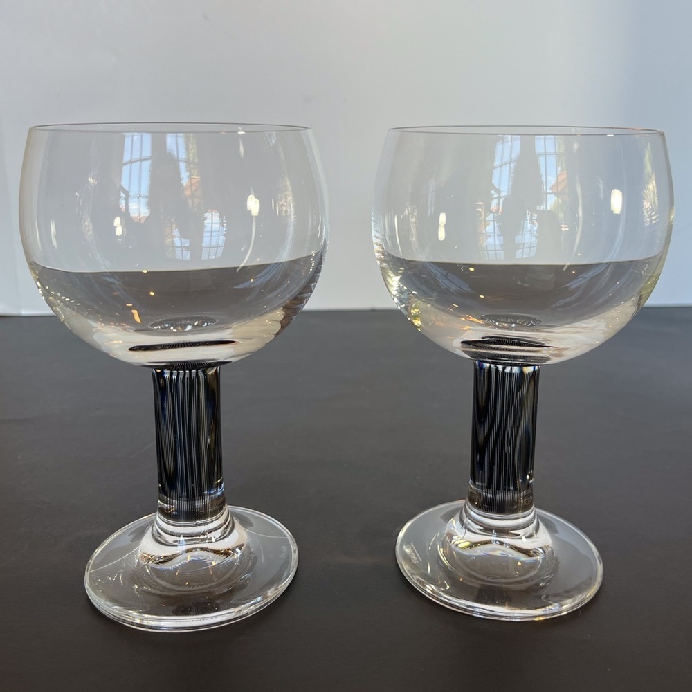 Rare Vintage Thomas Germany, Colonna Graphic Black Stem Crystal Wine Glasses